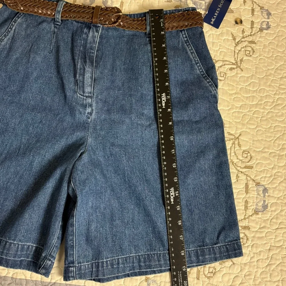 Karen Scott Denim Bermuda Shorts Womens 8 Blue New Vintage High Waist Pleated